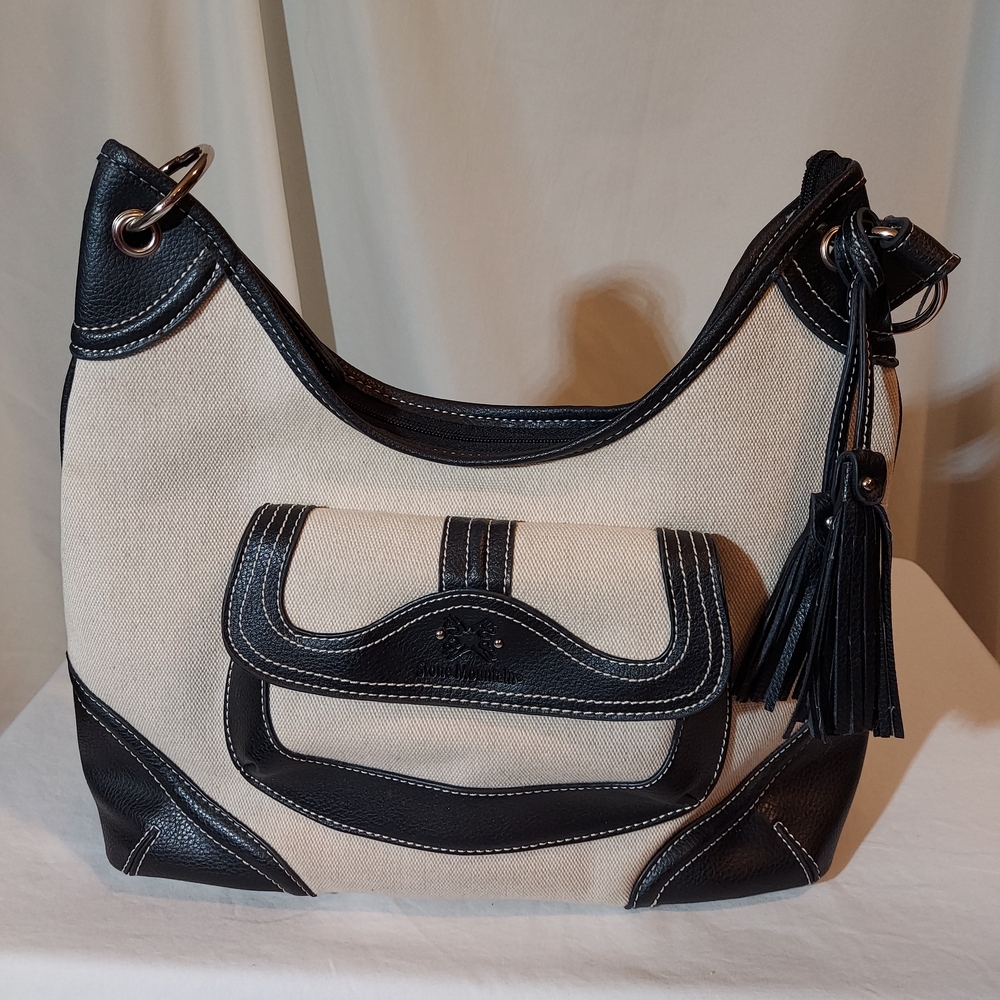 Stone Mountain Accessories Black and Cream Canvas Hobo Bag